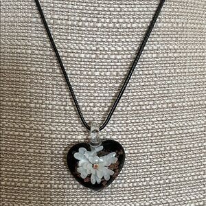Elegant Black Heart Glass Pendant Necklace Murano